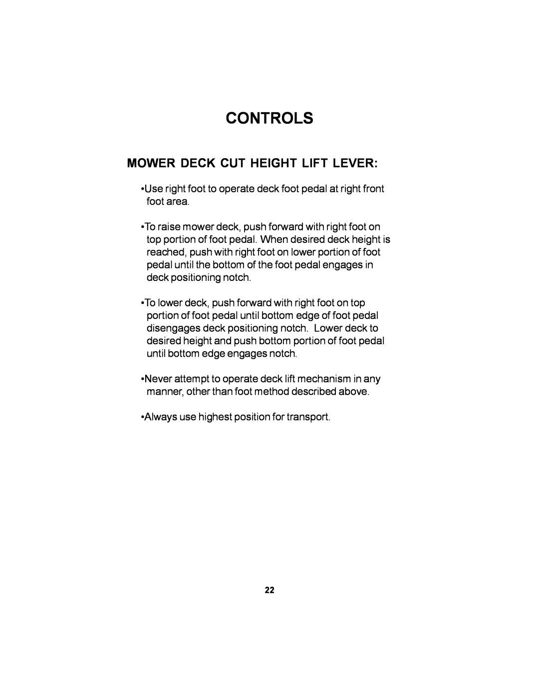 Dixon 36 manual Mower Deck Cut Height Lift Lever, Controls 