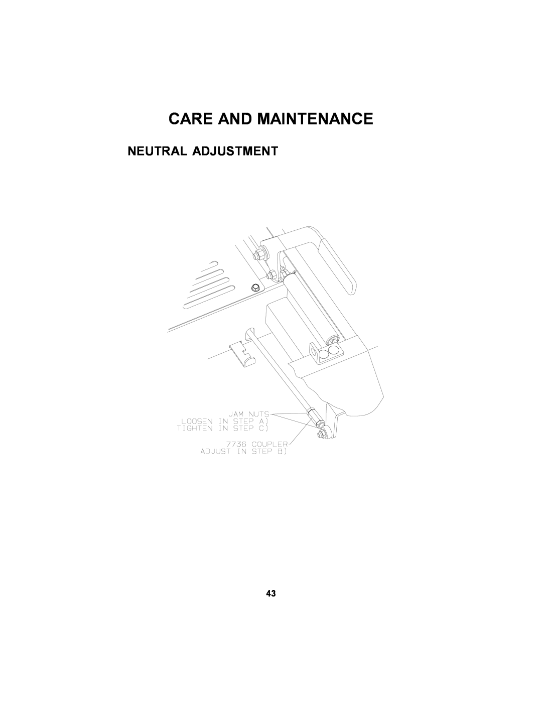 Dixon 36 manual Care And Maintenance, Neutral Adjustment 