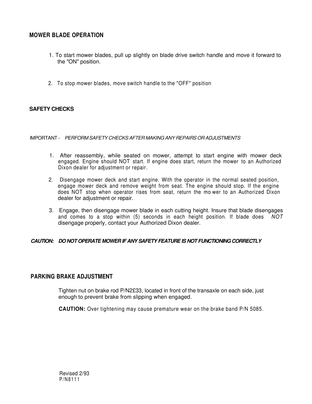 Dixon 361 brochure Mower Blade Operation 