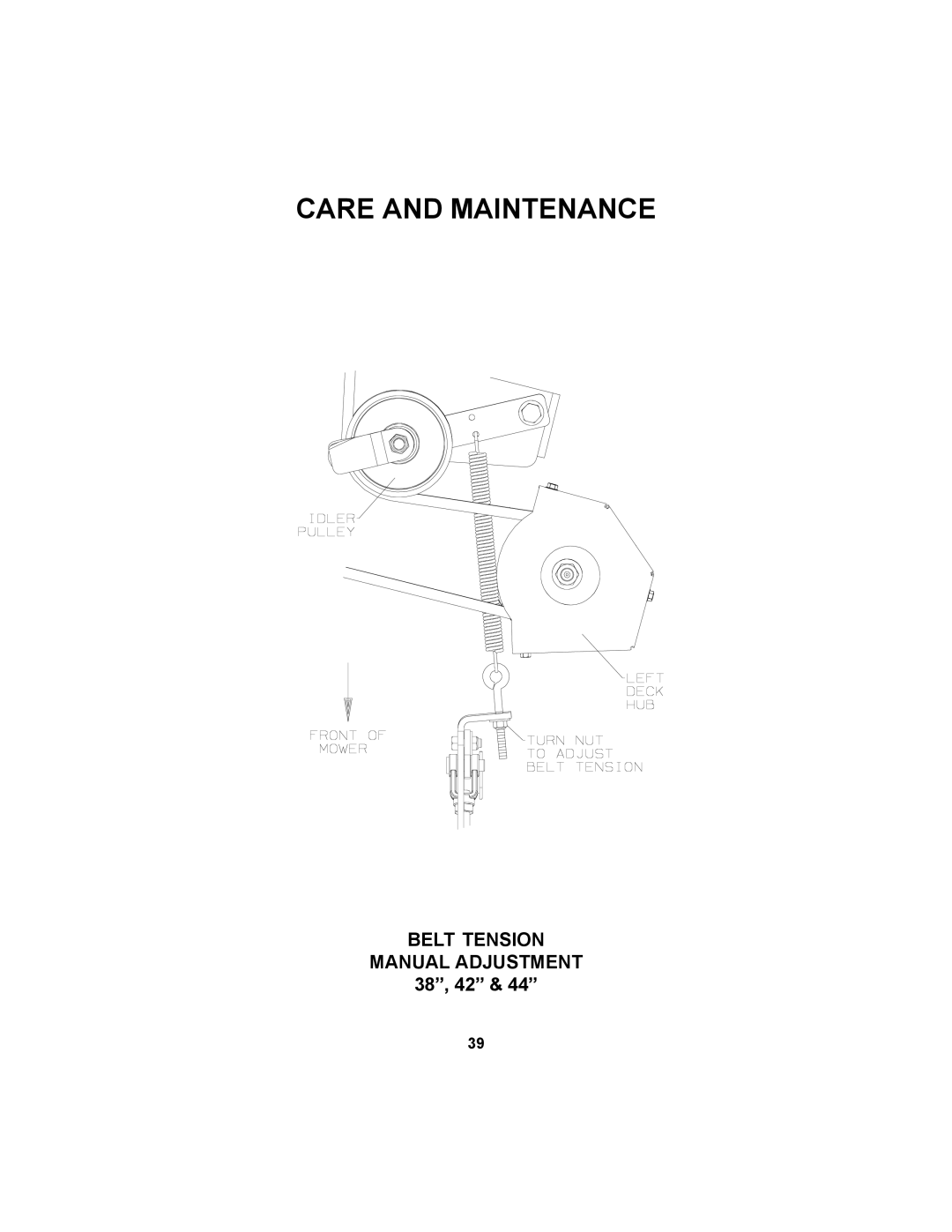 Dixon 38, 42, 44 manual Belt Tension Manual Adjustment 