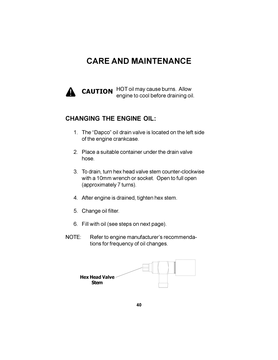 Dixon 42, 38, 44 manual Changing the Engine OIL 