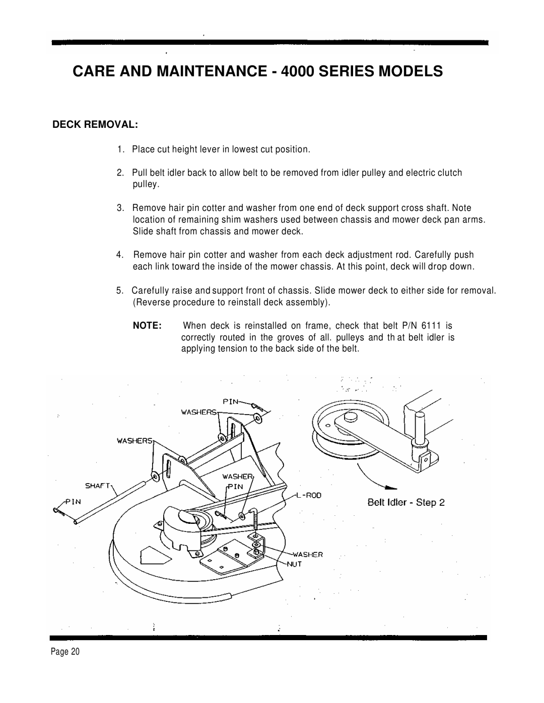 Dixon 4000 Series manual Deck Removal 