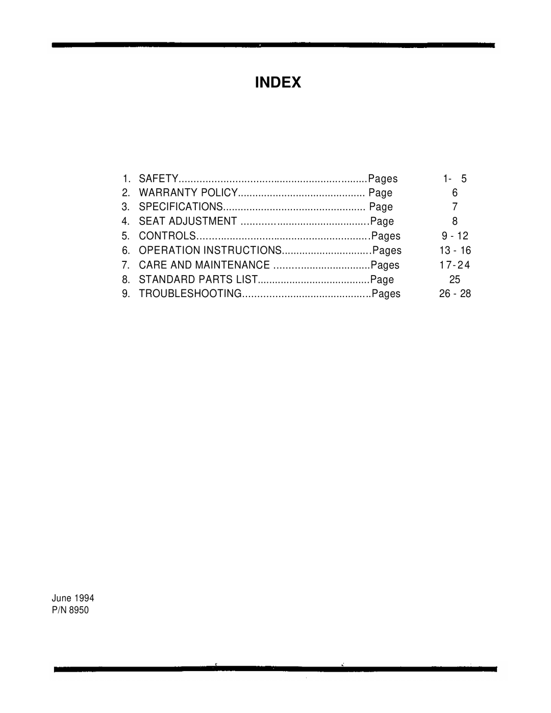 Dixon 4000 Series manual Index 