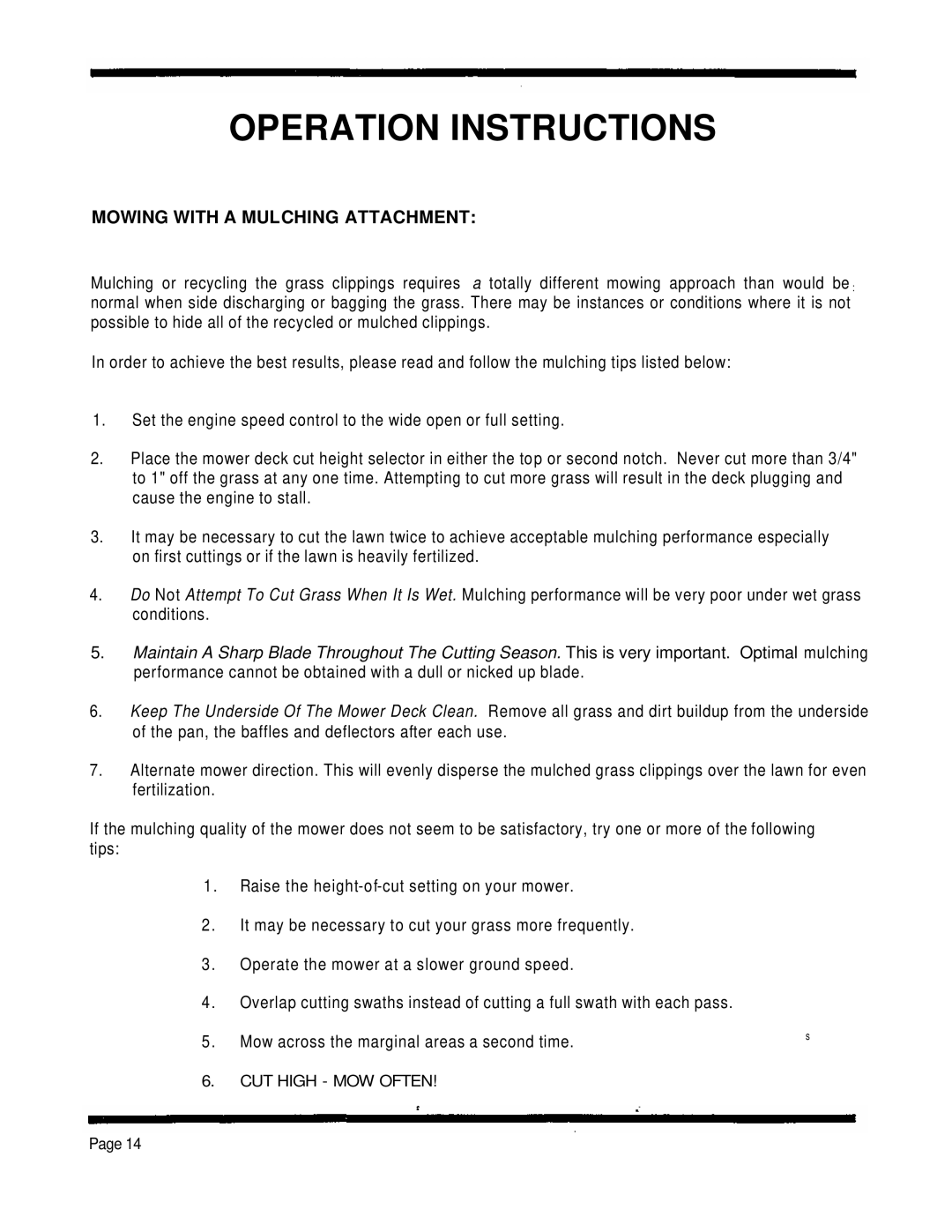 Dixon 4000 Series manual Operation Instructions, Mowing With A Mulching Attachment 