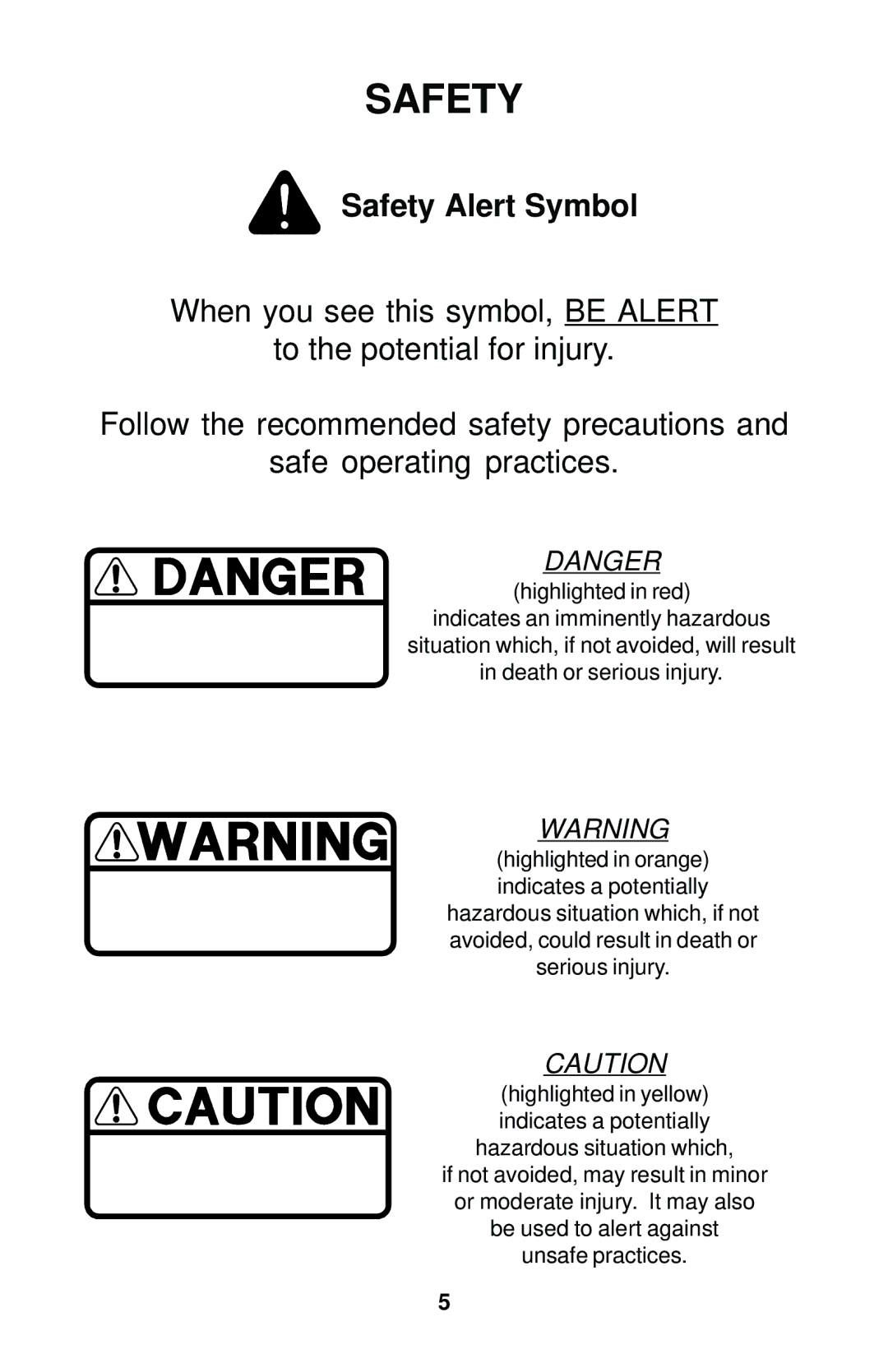 Dixon 42, 44, 50, 44 MAG, 50 MAG manual Safety Alert Symbol 