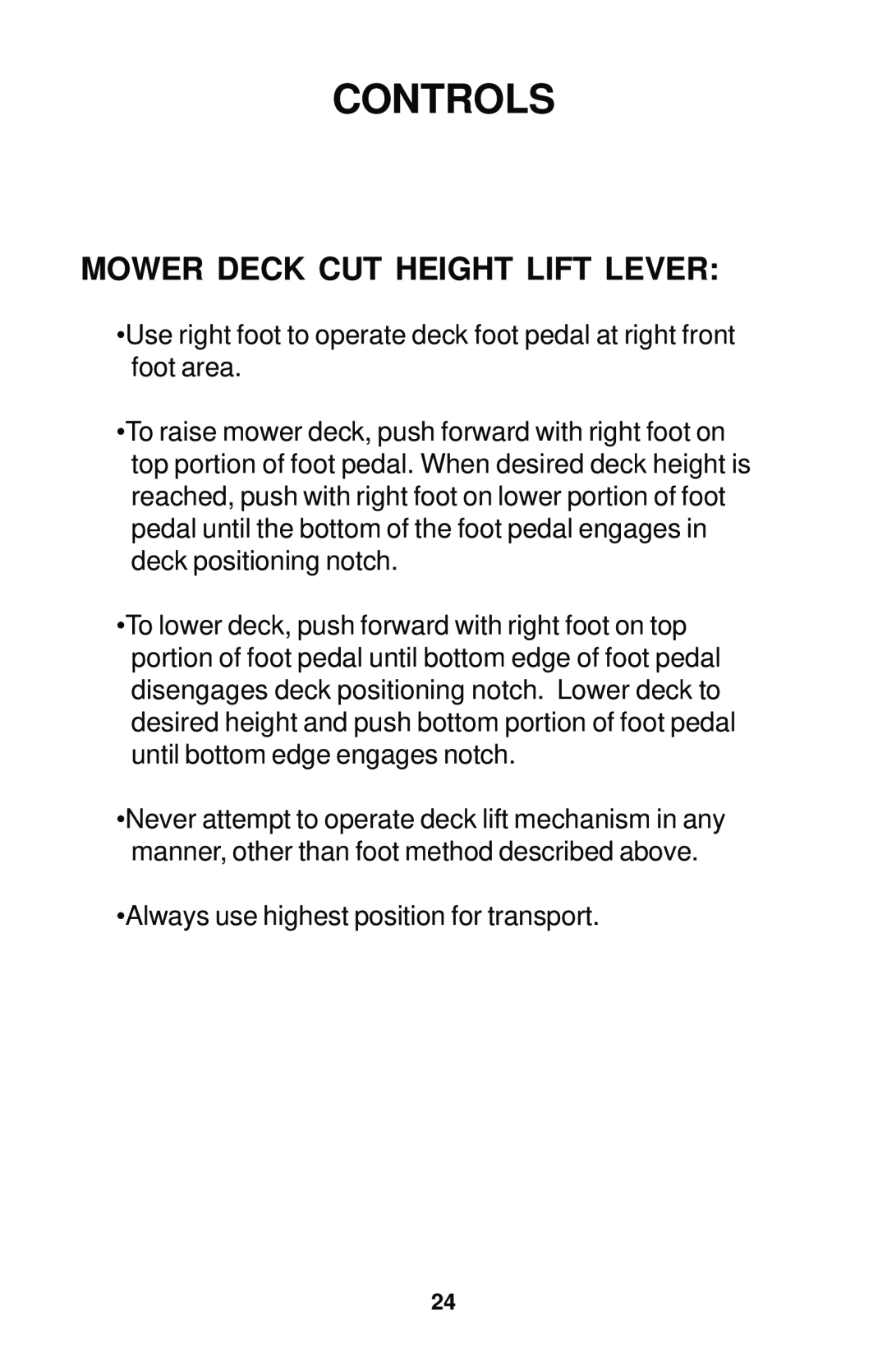 Dixon 42, 44, 50, 44 MAG, 50 MAG manual Mower Deck Cut Height Lift Lever, Controls 