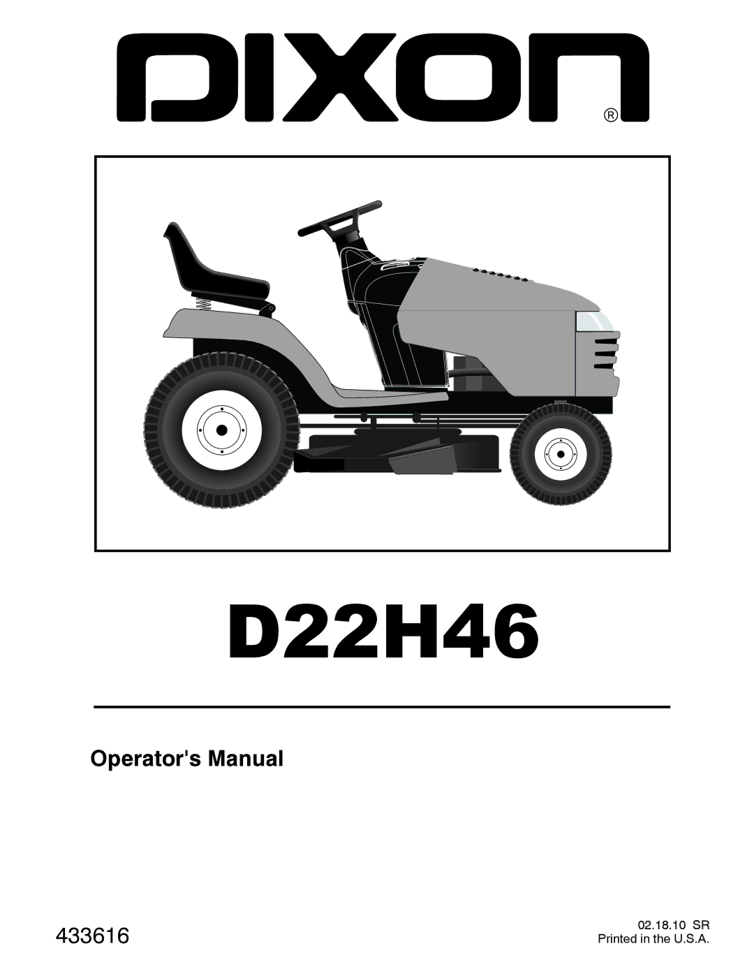 Dixon D22H46, 433616 manual 