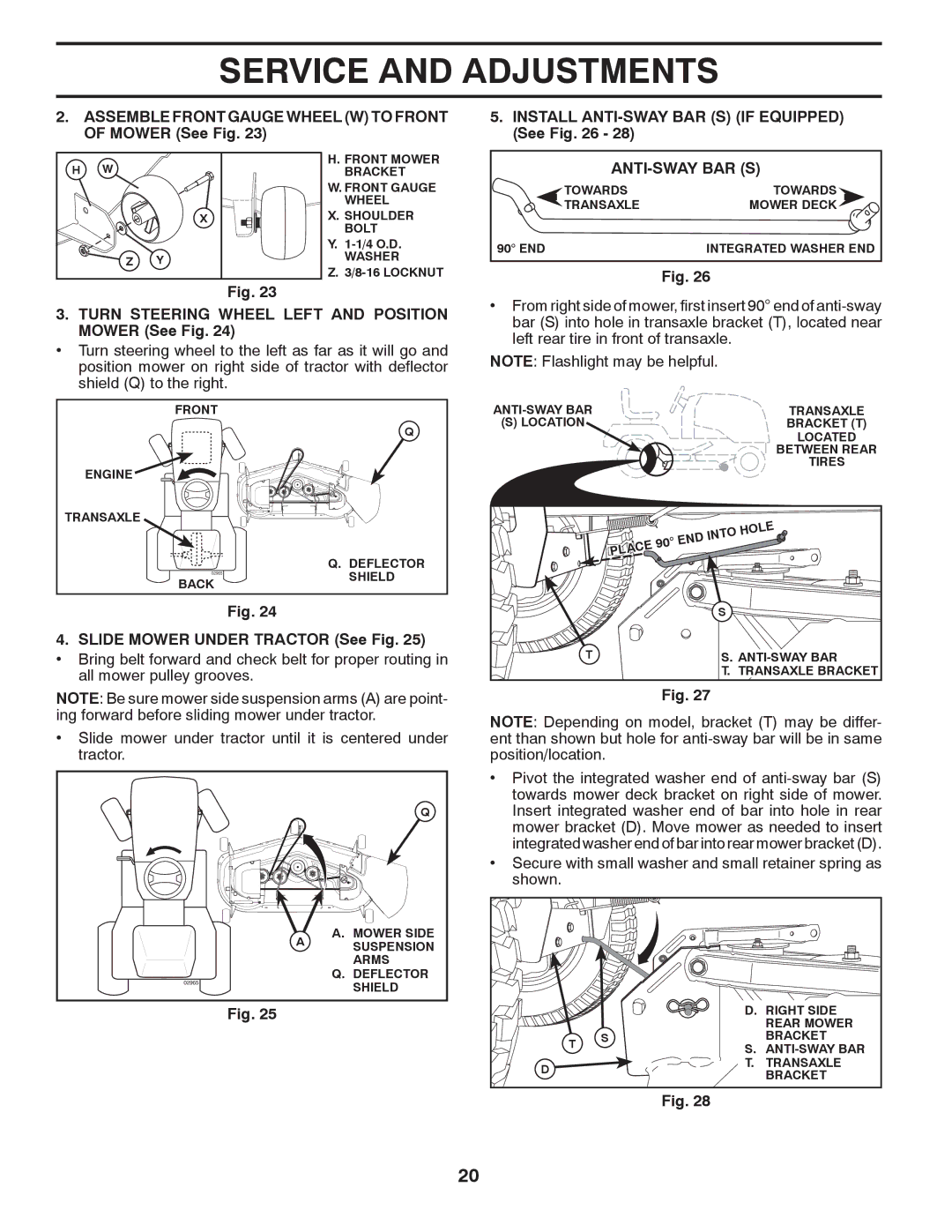 Dixon 434722 manual Anti-Sway Bar S, Turn Steering Wheel Left and Position Mower See Fig, Slide Mower Under Tractor See Fig 