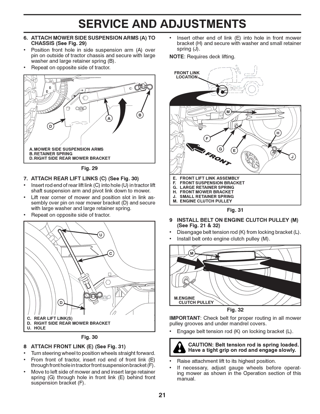 Dixon D26BH54, 434722 manual Attach Mower Side Suspension Arms a to Chassis See Fig, Attach Rear Lift Links C See Fig 