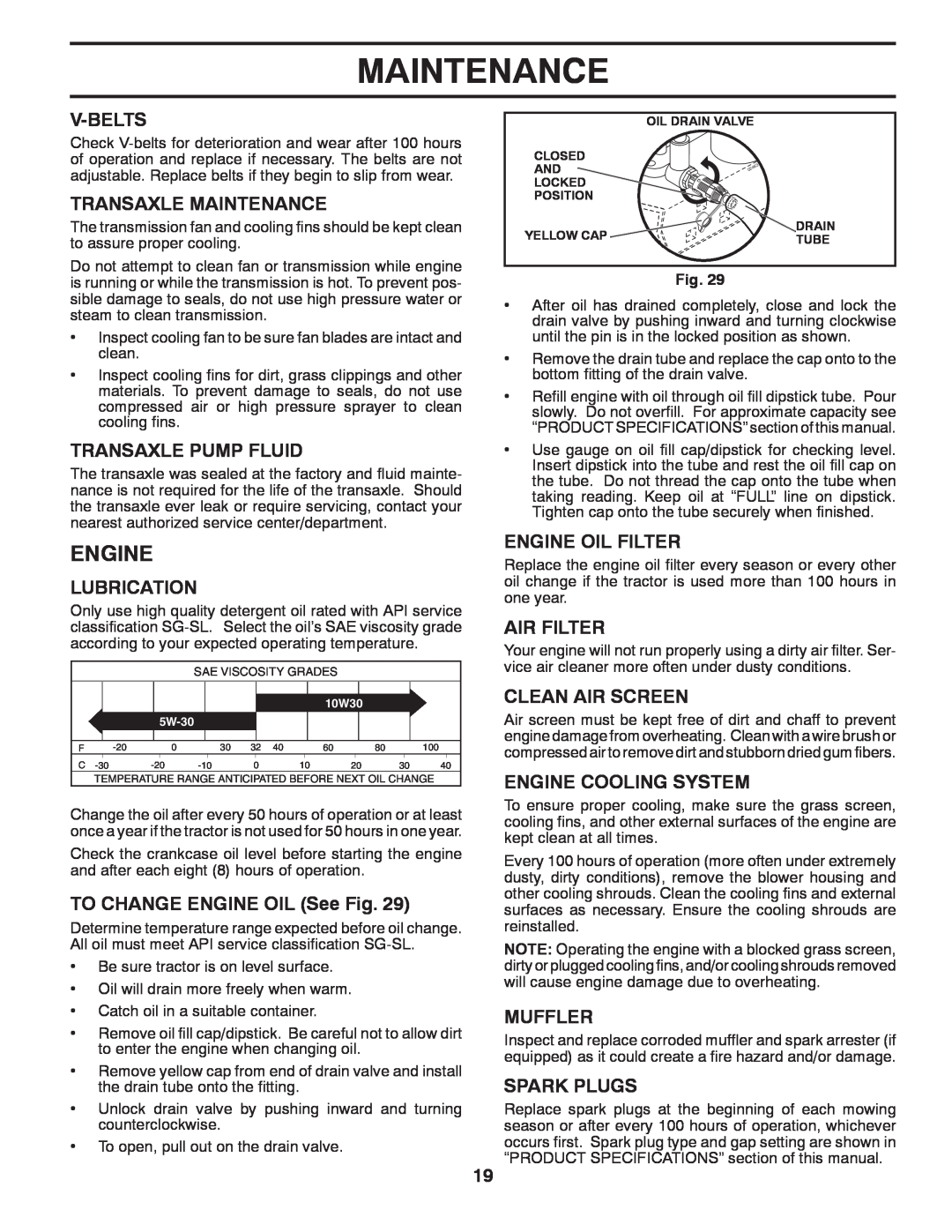 Dixon D25K48YT Engine, V-Belts, Transaxle Maintenance, Transaxle Pump Fluid, Lubrication, TO CHANGE ENGINE OIL See Fig 