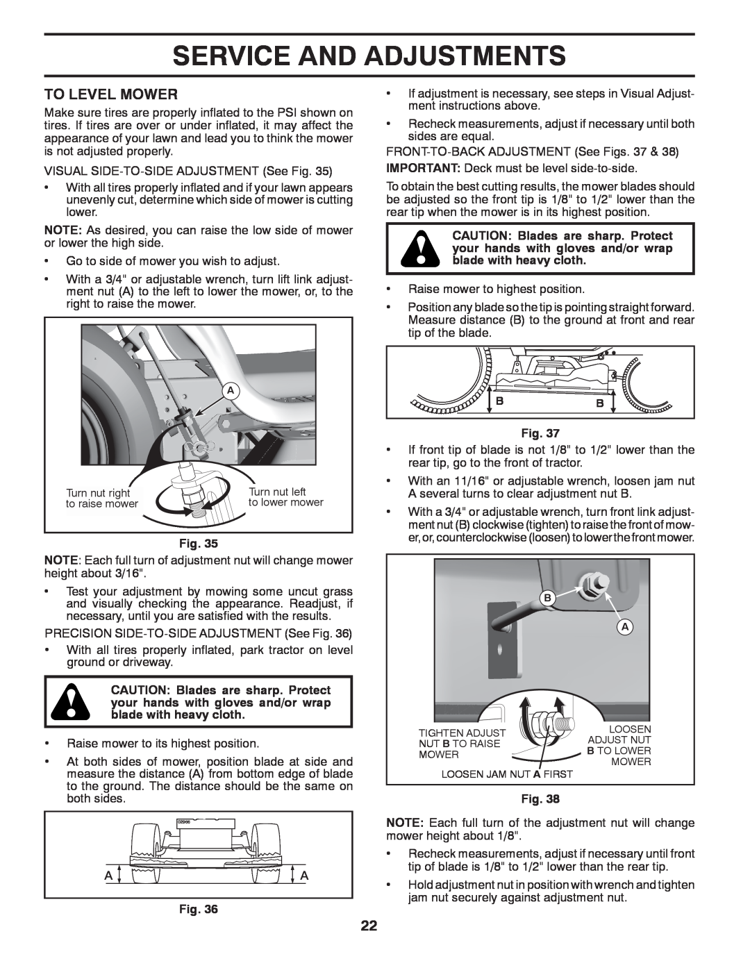 Dixon 435068, D25K48YT manual To Level Mower, Service And Adjustments 