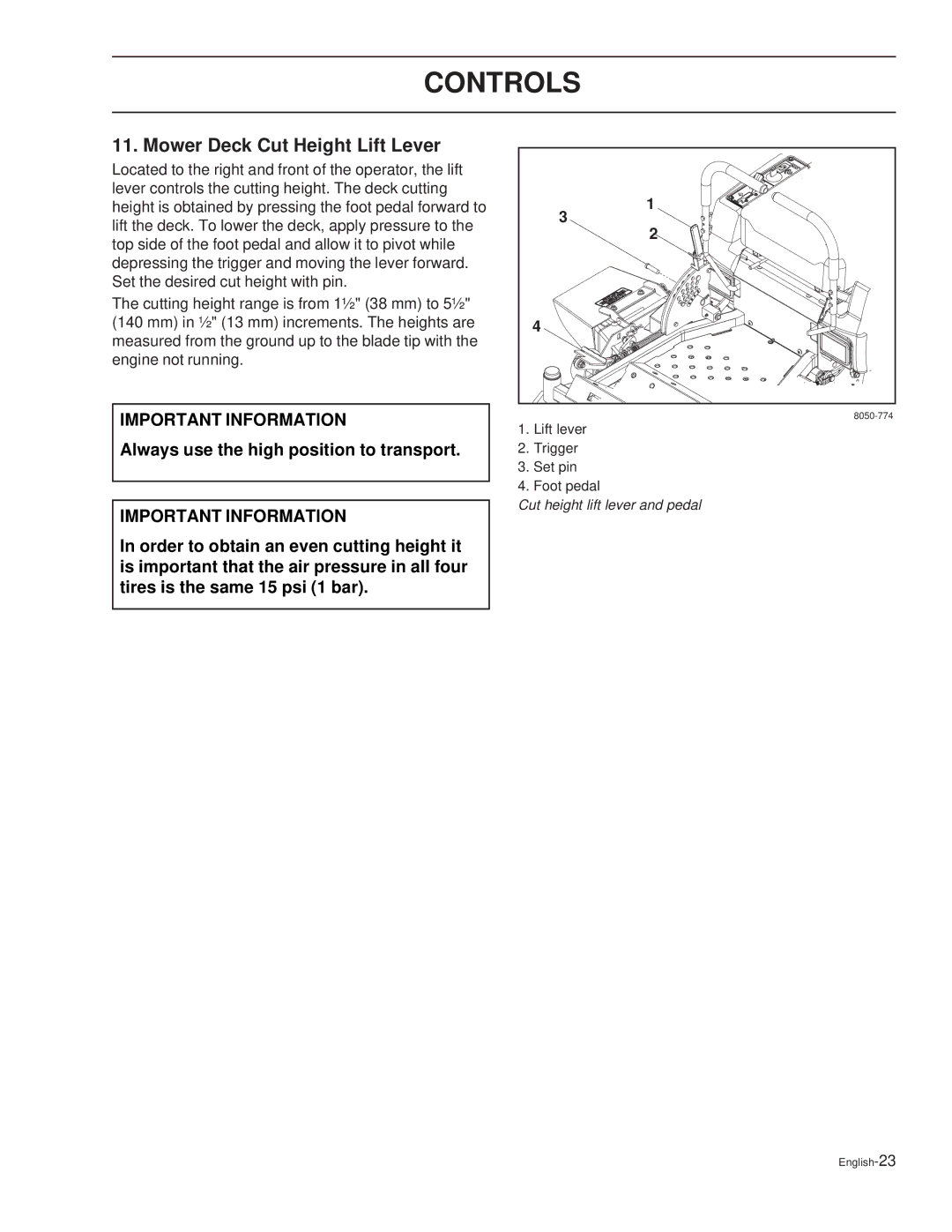 Dixon 44 / 968999547, 44 / 968999538, 44 / 968999611, 36 / 968999539, 42 / 968999689 manual Mower Deck Cut Height Lift Lever 