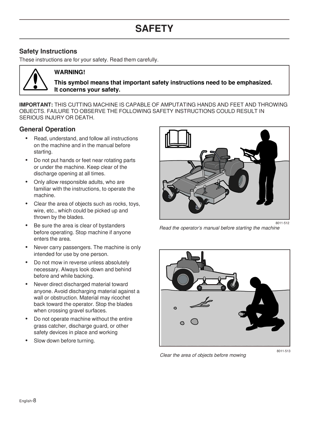 Dixon 44 / 968999611, 44 / 968999538, 44 / 968999547, 36 / 968999539 manual Safety Instructions, General Operation 