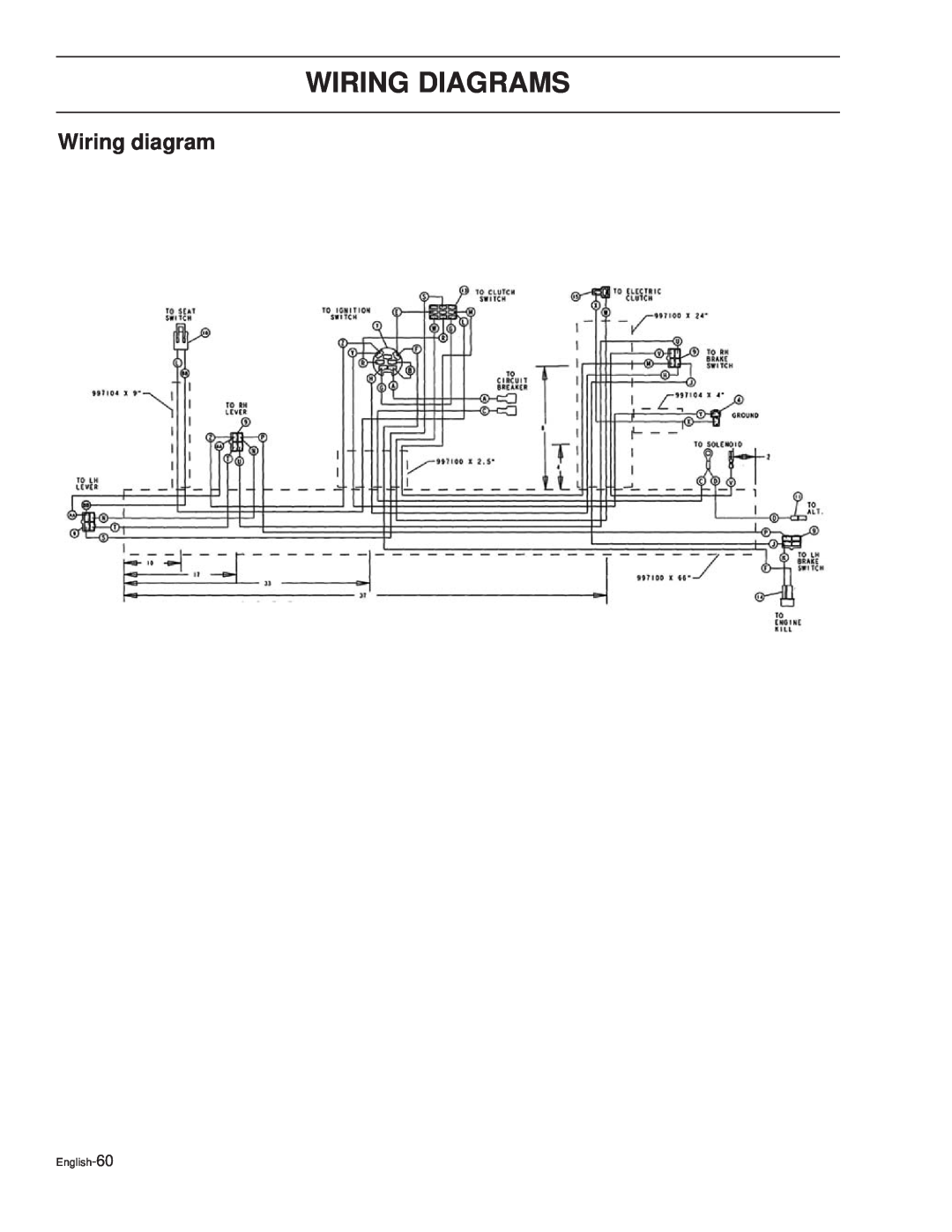Dixon 42 / 968999689, 44 / 968999538, 44 / 968999611, 44 / 968999547 manual Wiring Diagrams, Wiring diagram, English-60 