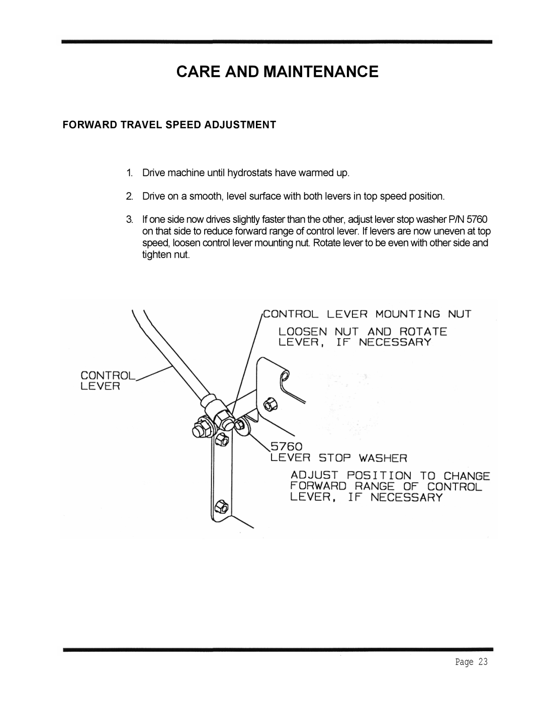 Dixon 4500 Series manual Forward Travel Speed Adjustment 