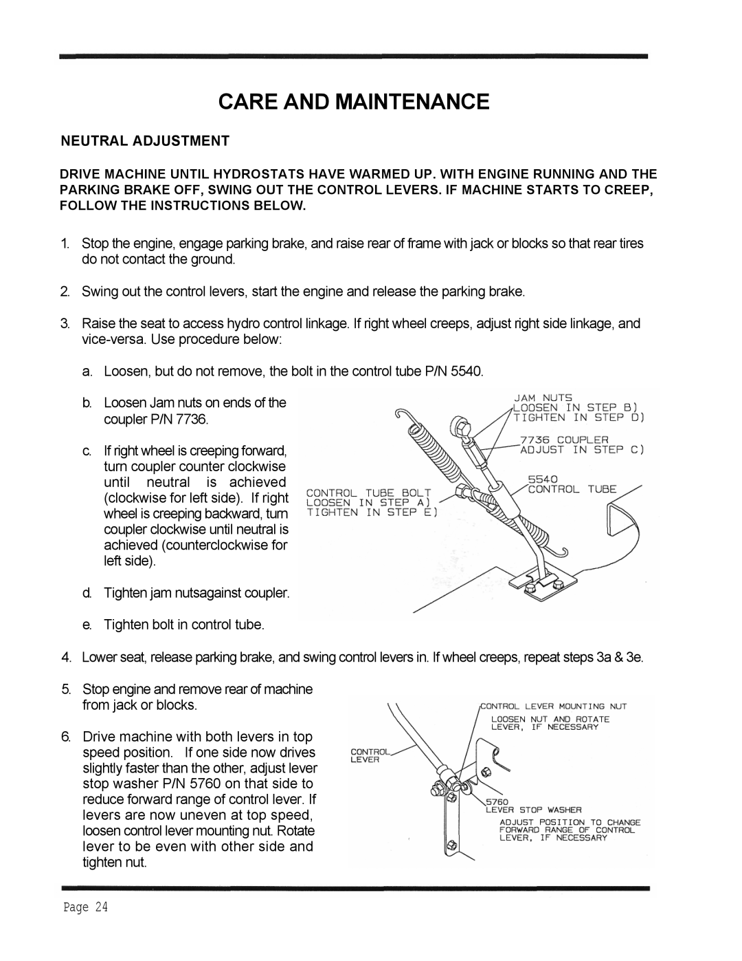 Dixon 4500 Series manual Neutral Adjustment 