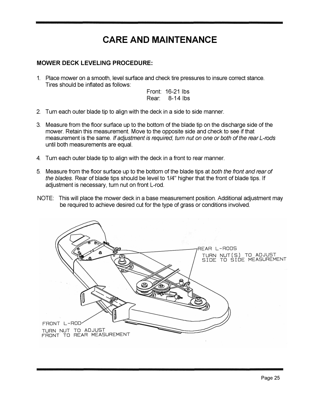 Dixon 4500 Series manual Mower Deck Leveling Procedure 