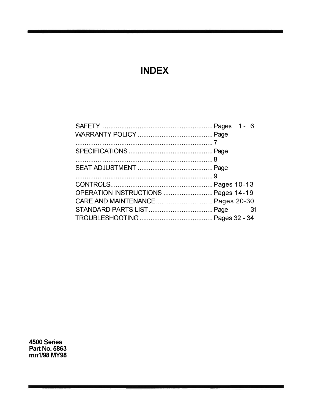 Dixon 4500 Series manual Index 