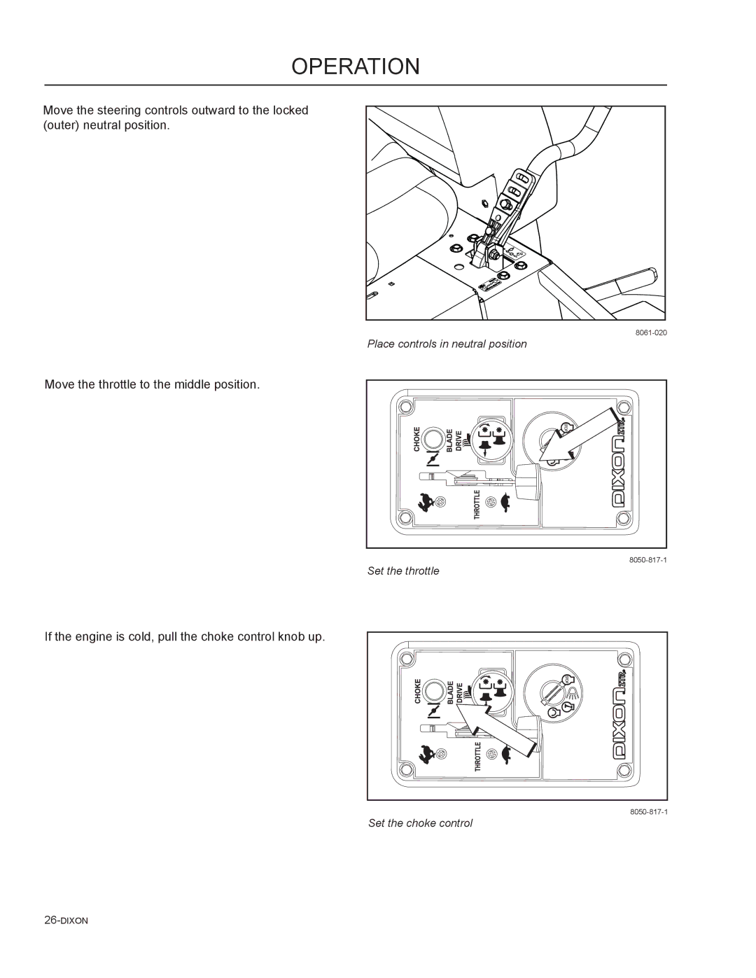 Dixon 965882101, 46, 965882301, 965981001, 965882201, 965882001, 54 manual If the engine is cold, pull the choke control knob up 