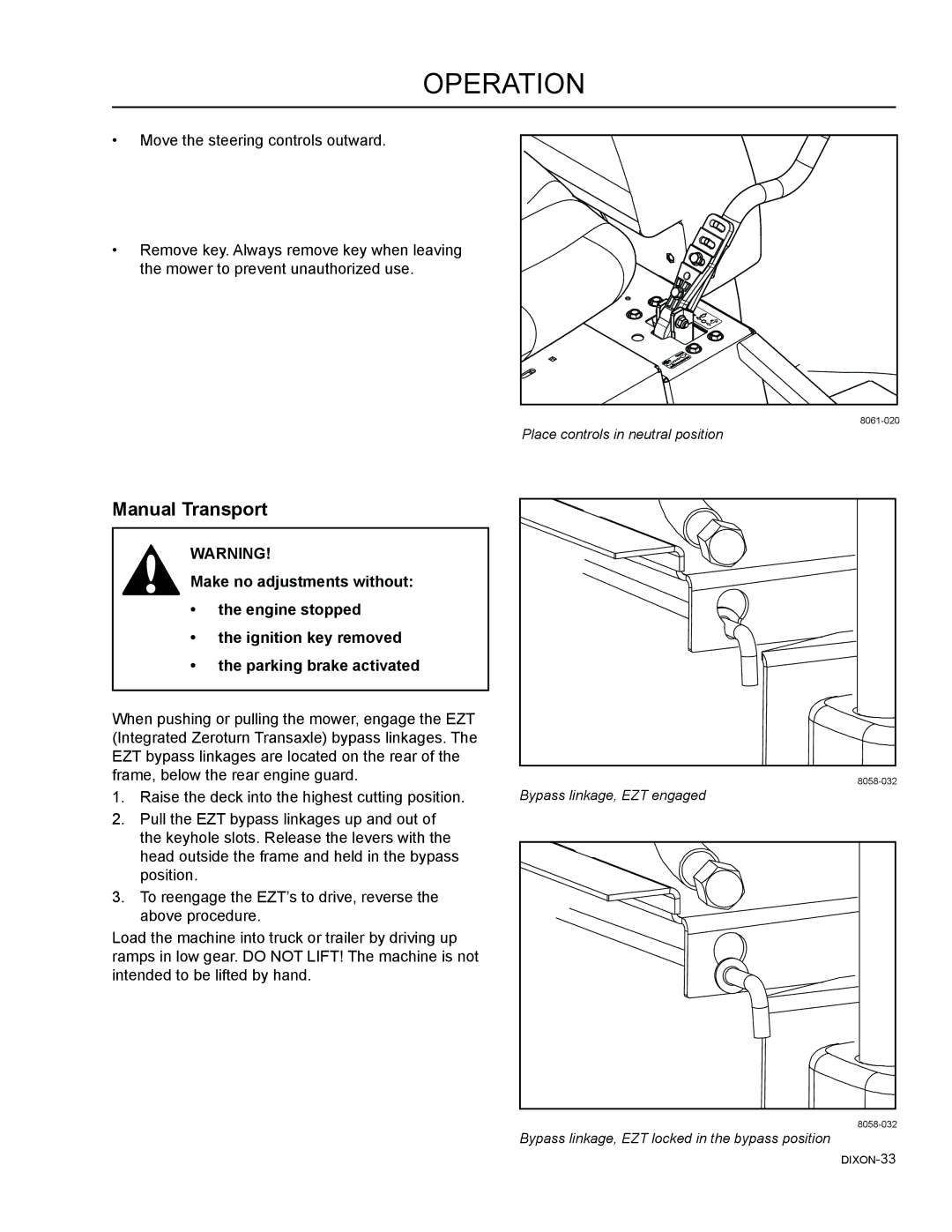 Dixon 965882301, 46, 965882101, 965981001, 965882201, 965882001, 965882401, 54 manual Manual Transport 