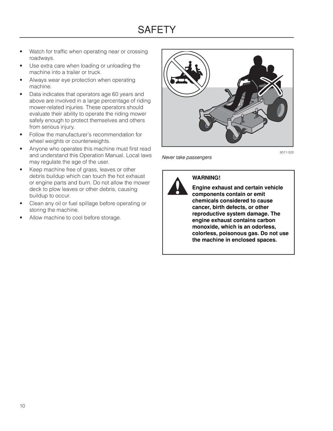 Dixon 965883101, 46BF, 42BF, 965883201, 54BF, 966496201, 966496301 manual Never take passengers 