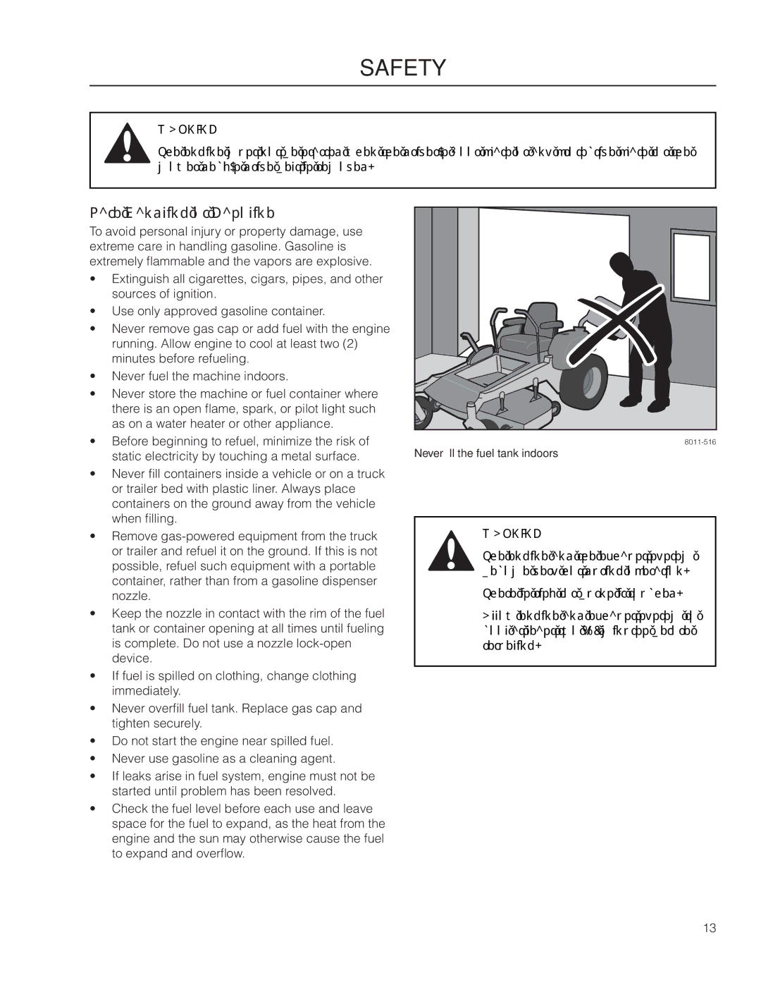 Dixon 966496301, 46BF, 42BF, 965883201, 965883101, 54BF, 966496201 manual Safe Handling of Gasoline 