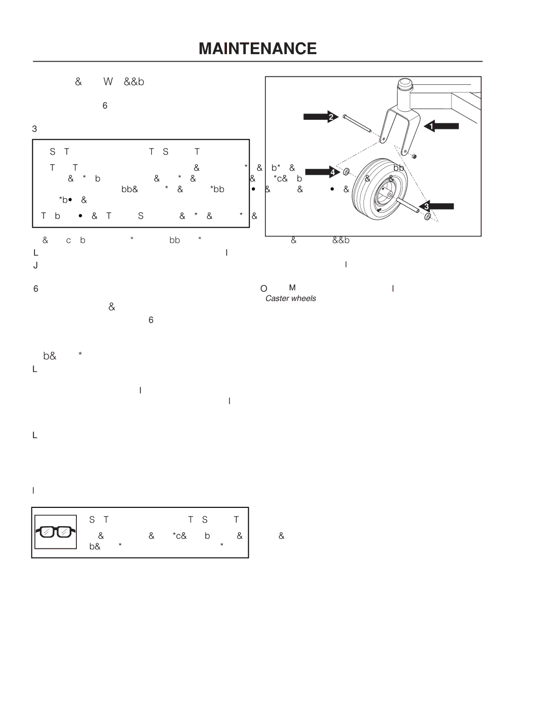 Dixon 46BF, 42BF, 965883201, 965883101 Caster Wheels, Hardware, Cleaning, Use protective glasses when cleaning and washing 