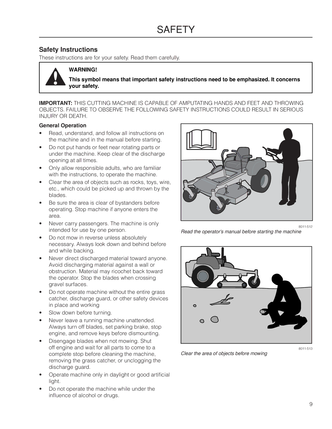 Dixon 965883201, 46BF, 42BF, 965883101, 54BF, 966496201, 966496301 manual Safety Instructions, General Operation 