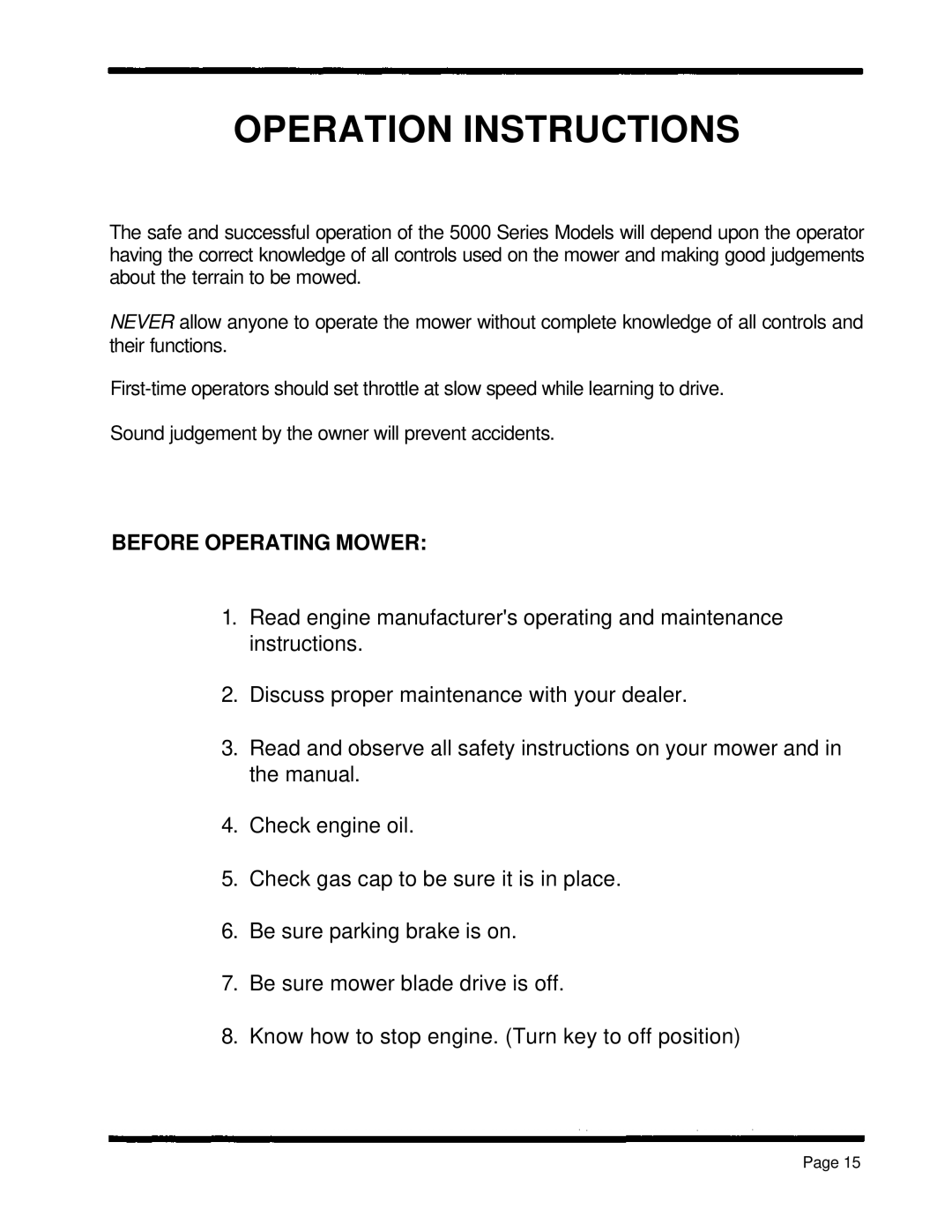 Dixon 5000 Series manual Operation Instructions 