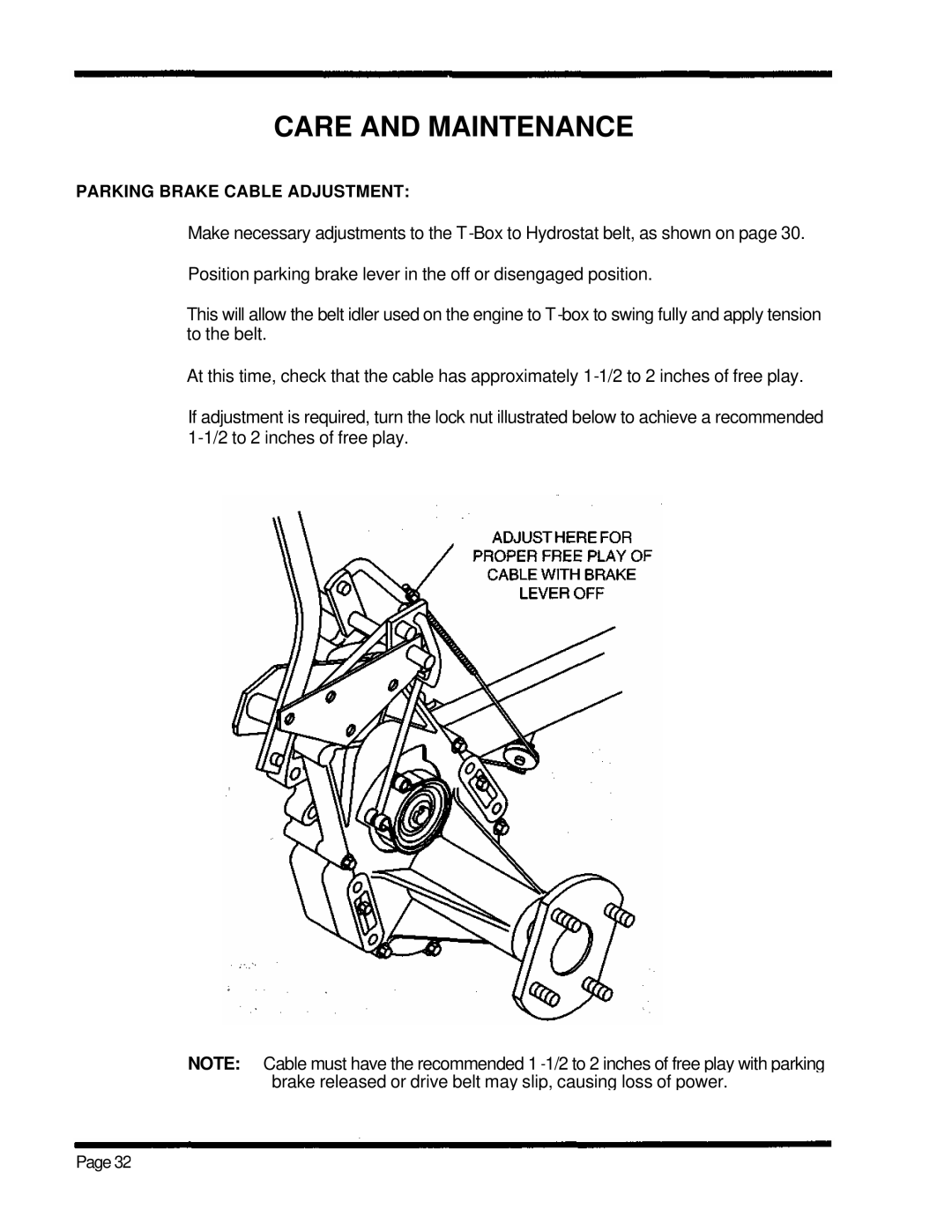 Dixon 5000 Series manual Parking Brake Cable Adjustment 