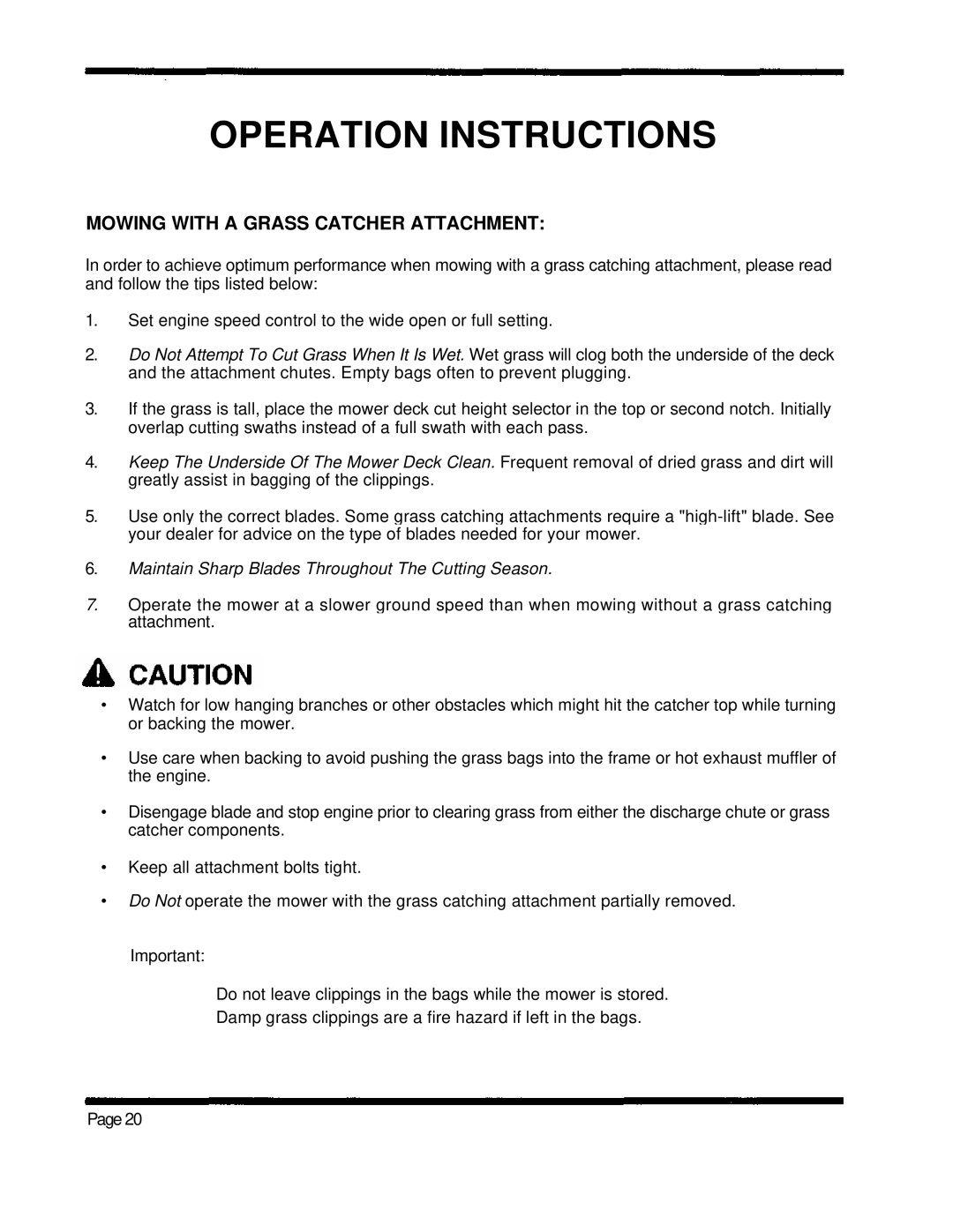 Dixon 5000 Series manual Operation Instructions, Mowing With A Grass Catcher Attachment 