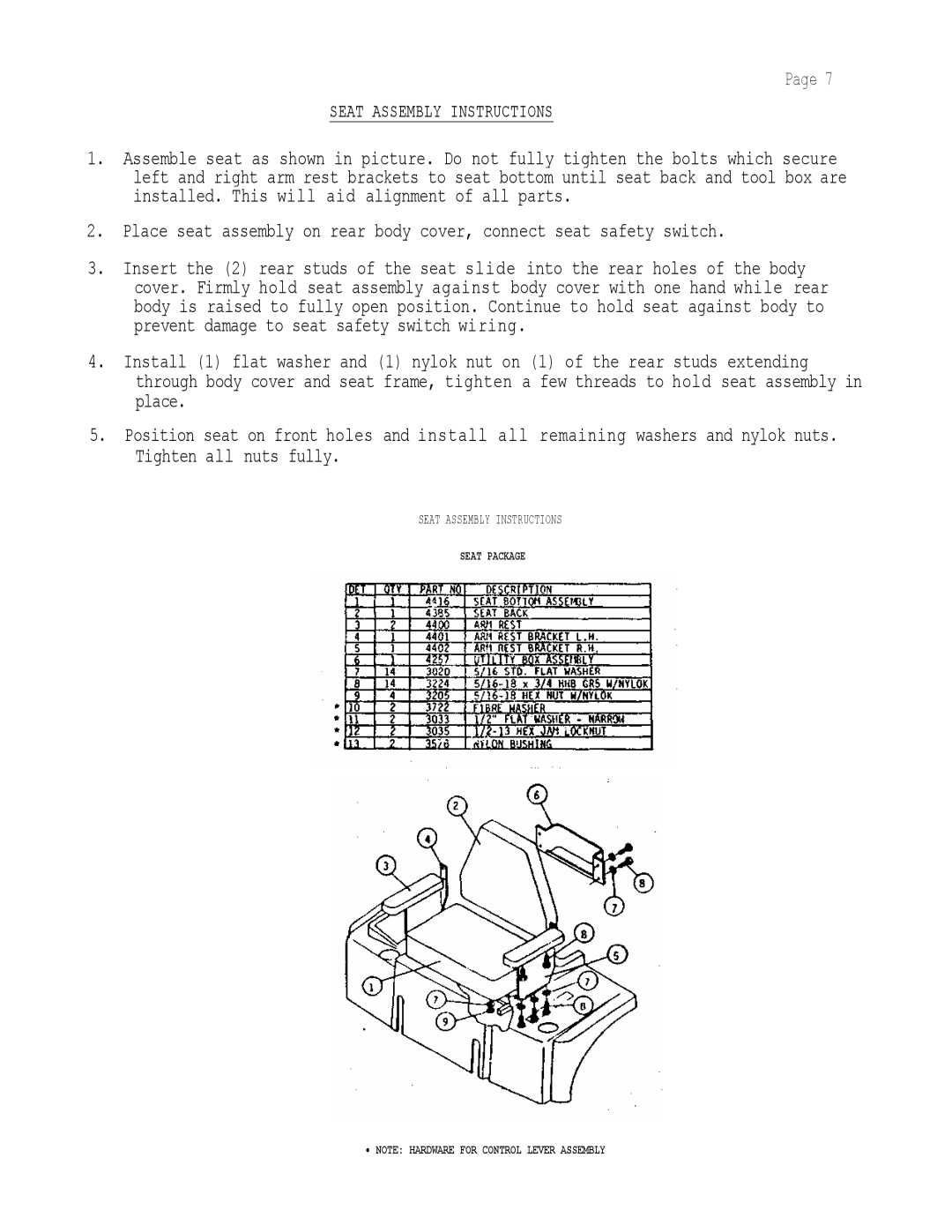 Dixon 502 manual Seat Assembly Instructions 