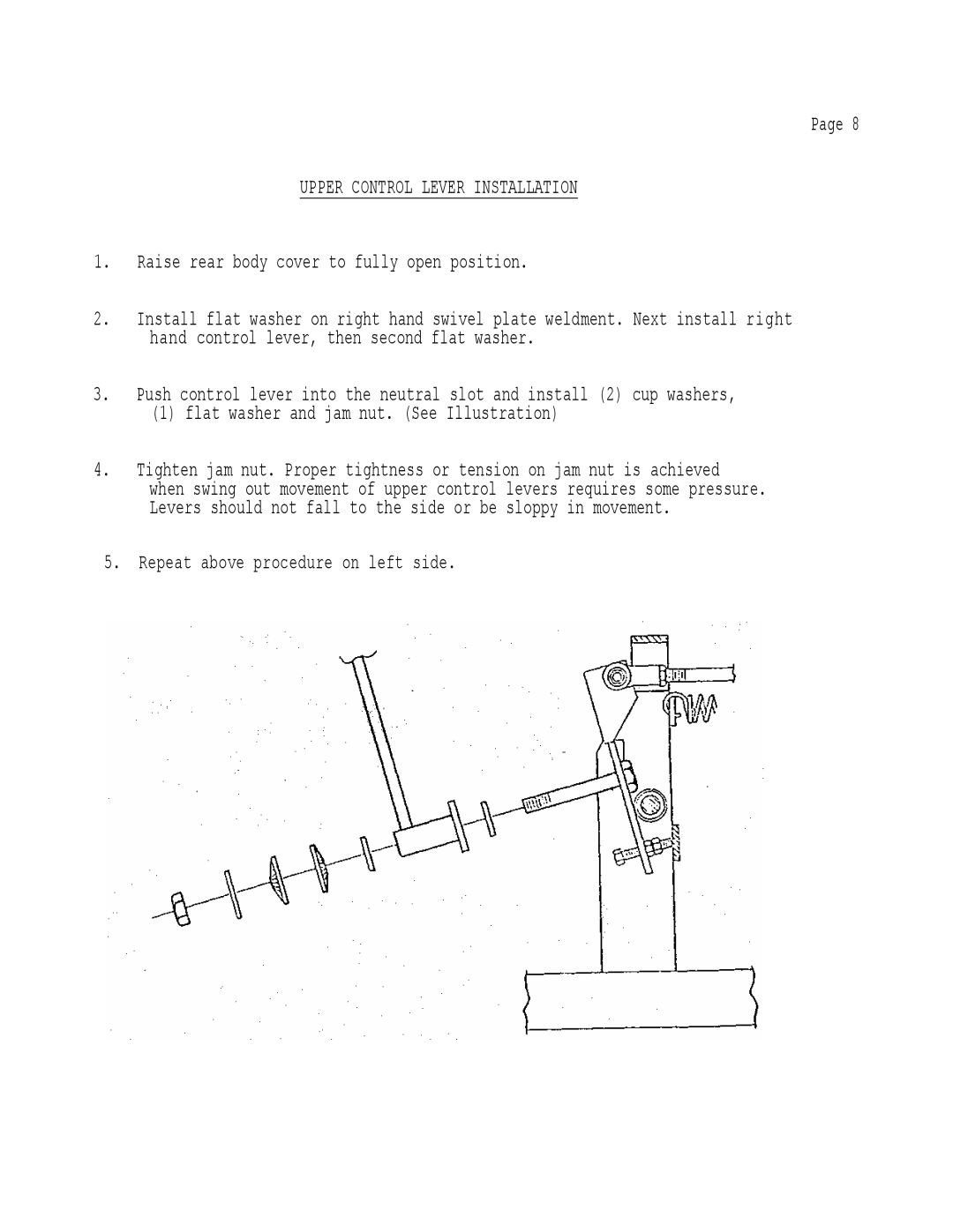 Dixon 502 manual Raise rear body cover to fully open position, Flat washer and jam nut. See Illustration 