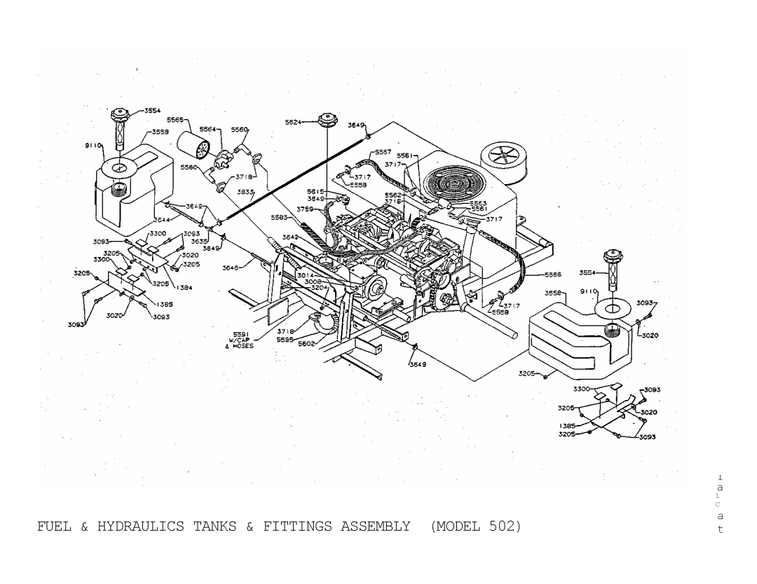 Dixon 502 manual Fuel & Hydraulics Tanks & Fittings Assembly Model 