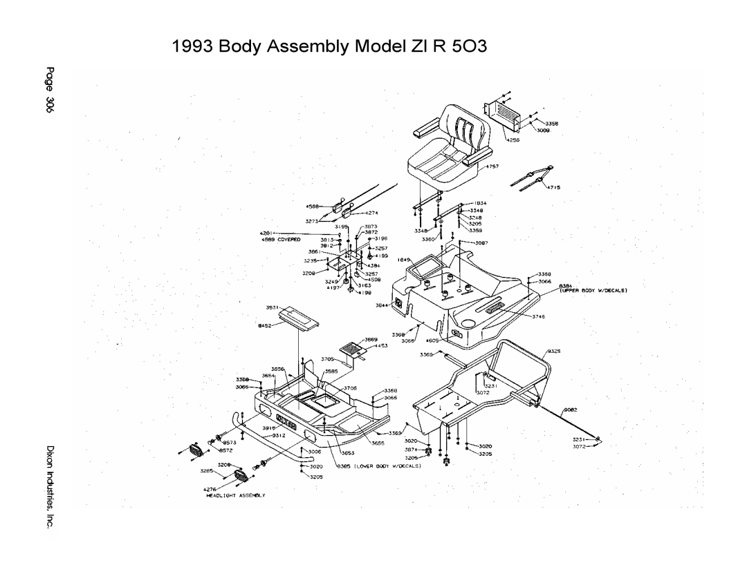 Dixon 503 manual Body Assembly Model Zl R 5O3 