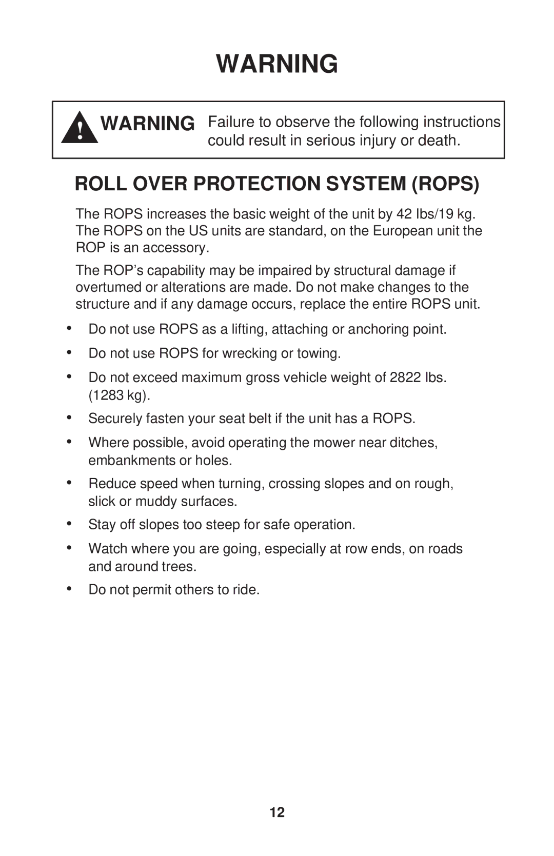 Dixon 52 - 27 KOH, 60 - 27 KOH, 60 - 30 KOH, 72 - 27 KOH manual Roll Over Protection System Rops 