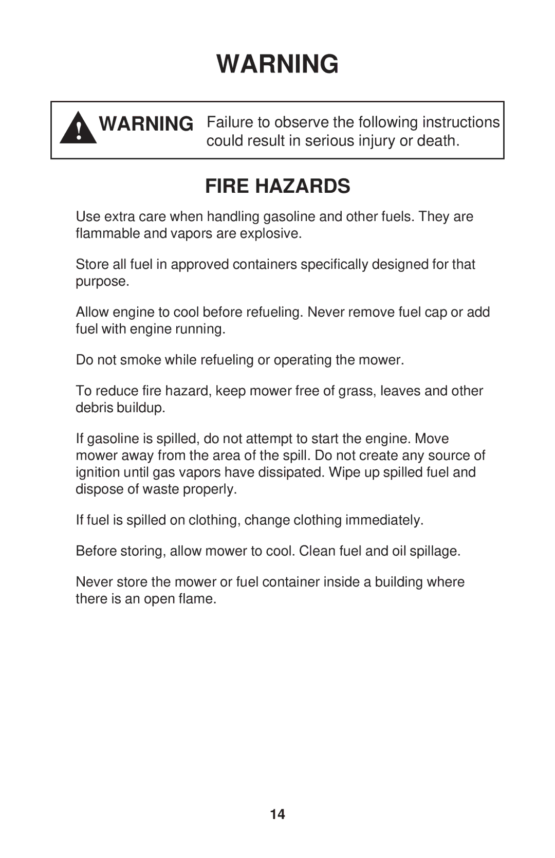 Dixon 52 - 27 KOH, 60 - 27 KOH, 60 - 30 KOH, 72 - 27 KOH manual Fire Hazards 