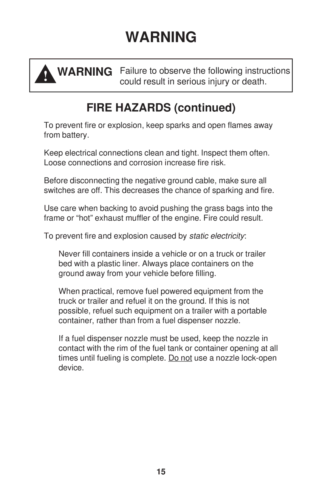 Dixon 52 - 27 KOH, 60 - 27 KOH, 60 - 30 KOH, 72 - 27 KOH manual Fire Hazards 