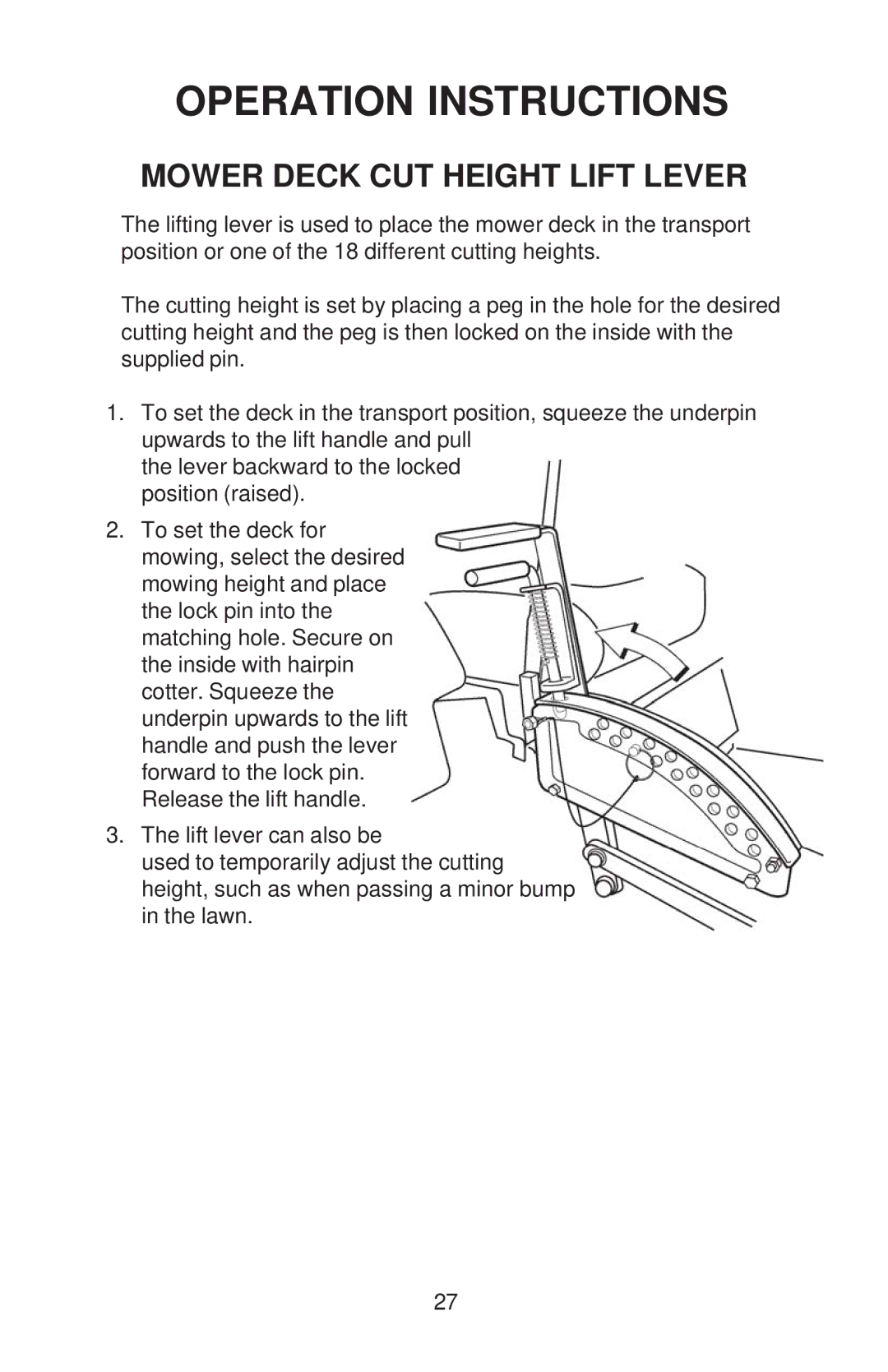 Dixon 52 - 27 KOH, 60 - 27 KOH, 60 - 30 KOH, 72 - 27 KOH manual Operation Instructions, Mower Deck CUT Height Lift Lever 