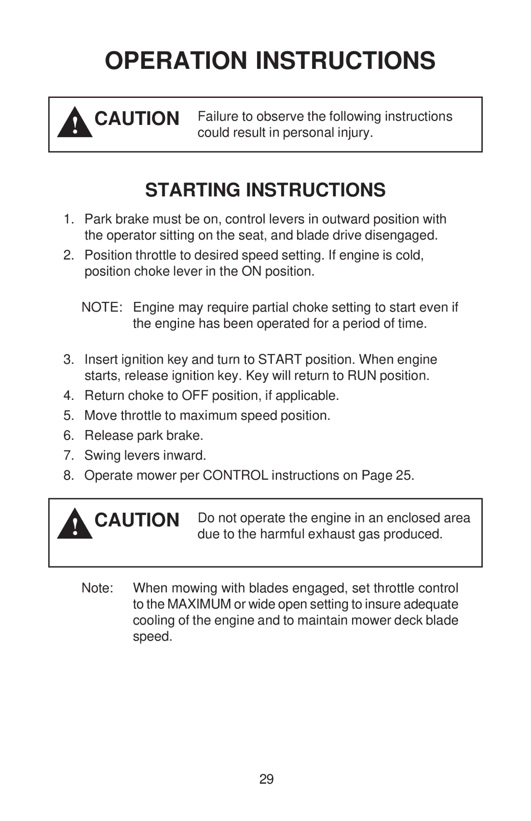 Dixon 52 - 27 KOH, 60 - 27 KOH, 60 - 30 KOH, 72 - 27 KOH manual Starting Instructions 