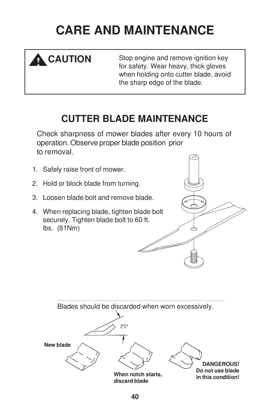 Dixon 52 - 27 KOH, 60 - 27 KOH, 60 - 30 KOH, 72 - 27 KOH manual Cutter Blade Maintenance 