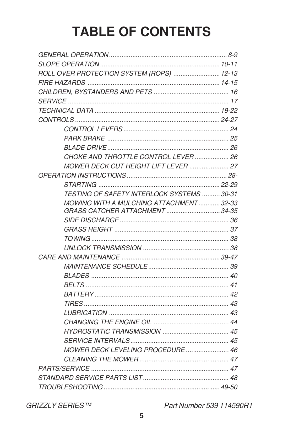 Dixon 52 - 27 KOH, 60 - 27 KOH, 60 - 30 KOH, 72 - 27 KOH manual Table of Contents 