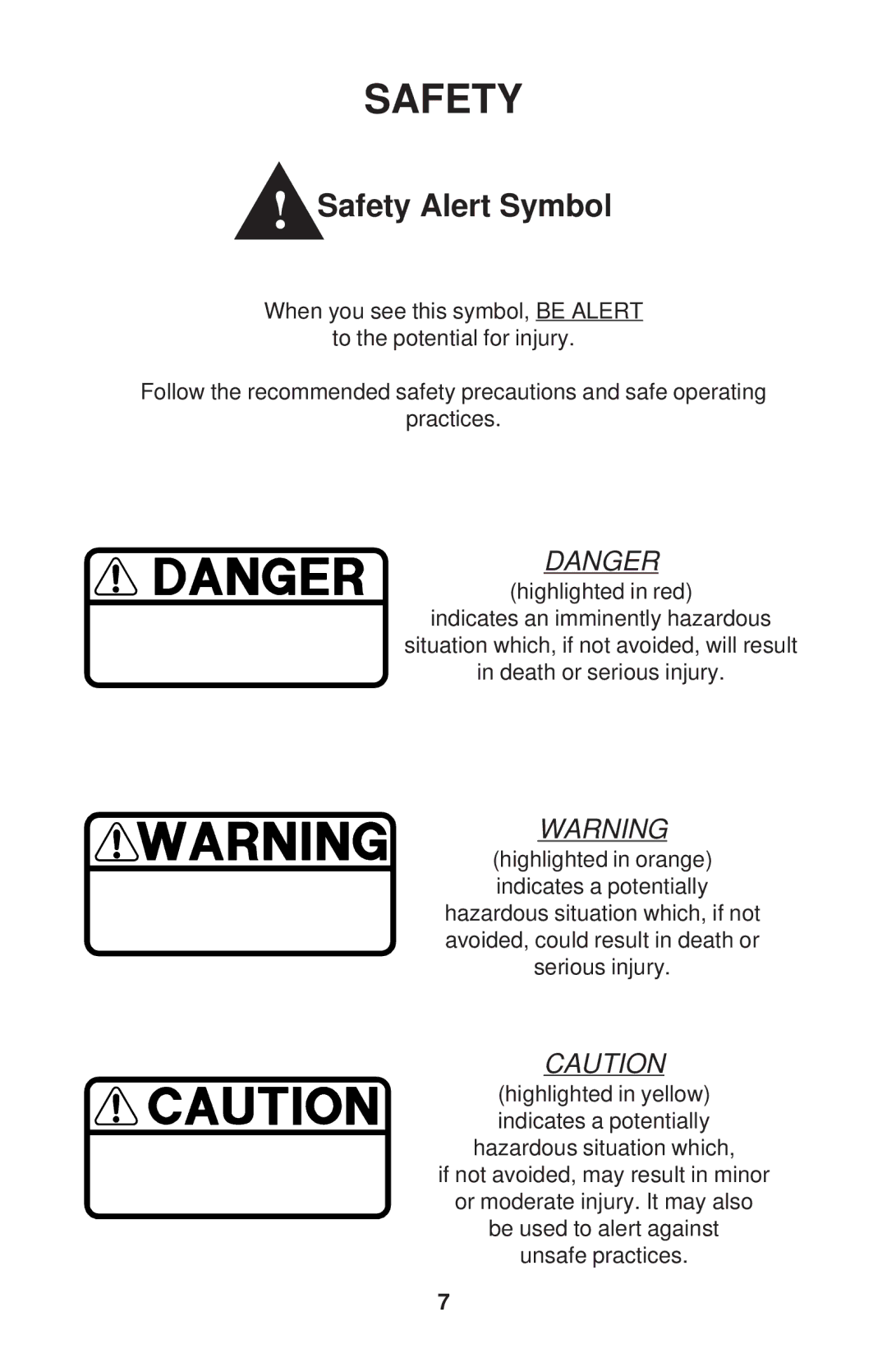 Dixon 52 - 27 KOH, 60 - 27 KOH, 60 - 30 KOH, 72 - 27 KOH manual Safety Alert Symbol 