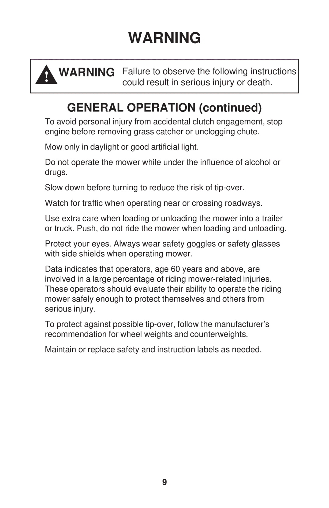 Dixon 52 - 27 KOH, 60 - 27 KOH, 60 - 30 KOH, 72 - 27 KOH manual General Operation 