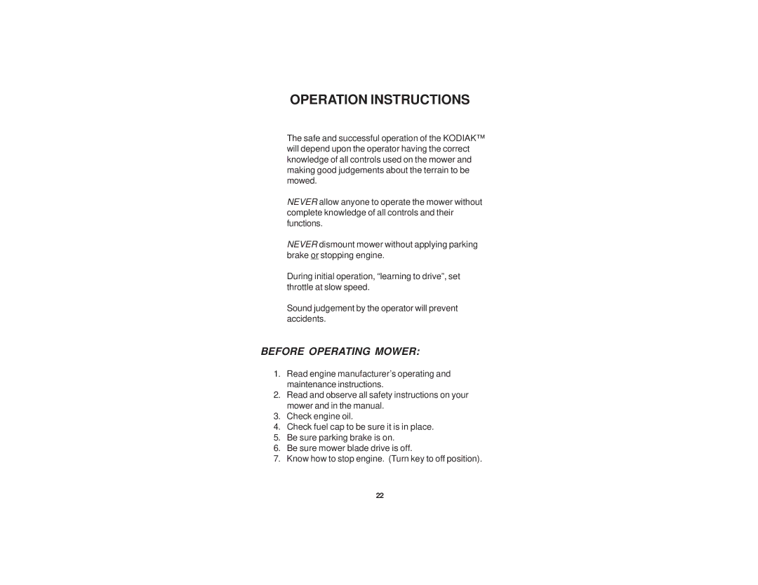 Dixon 52 manual Operation Instructions, Before Operating Mower 