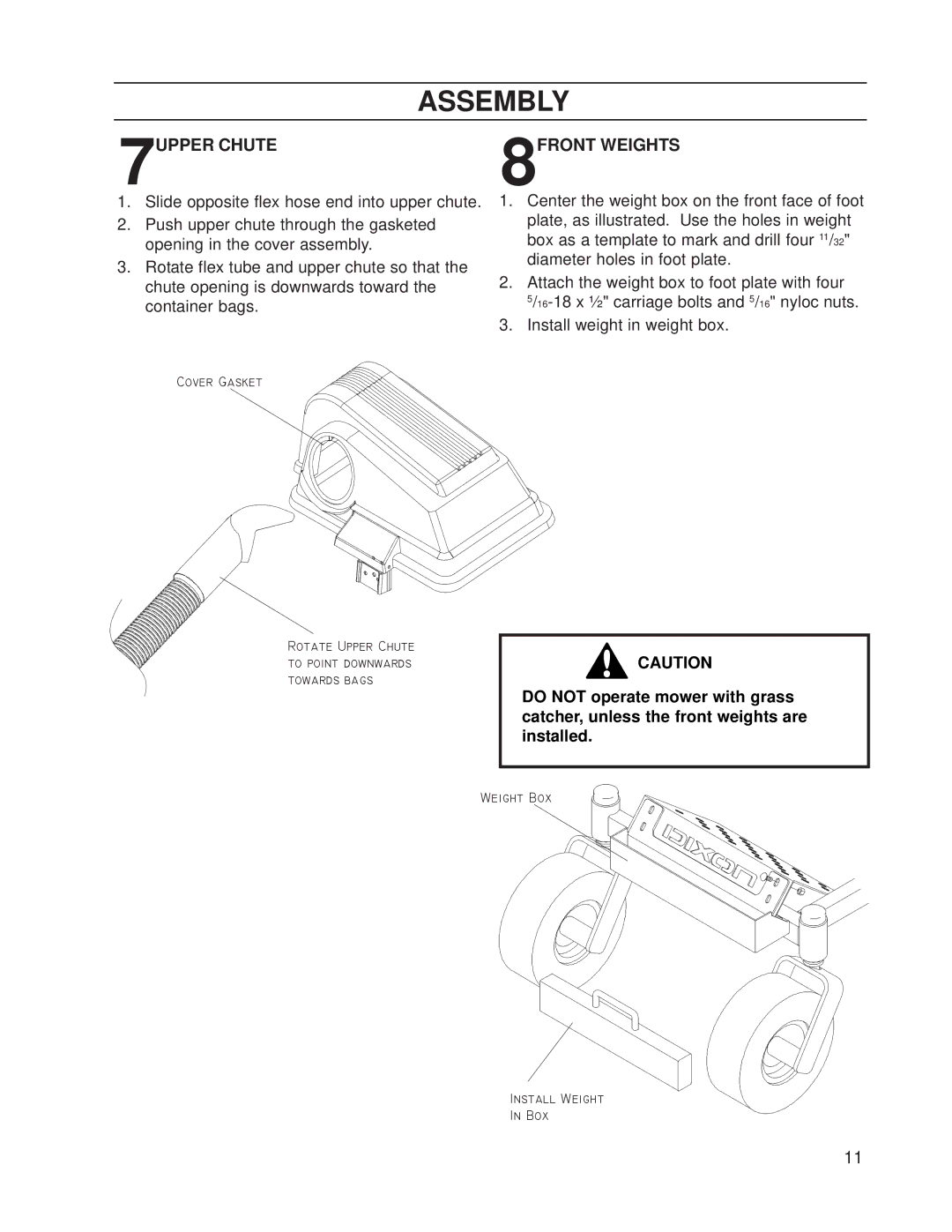 Dixon 539 131188 manual 7UPPER Chute, 8FRONT Weights 