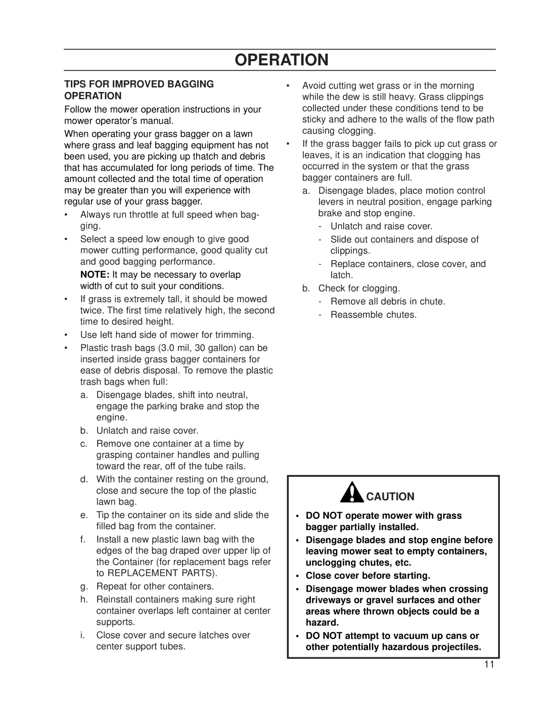 Dixon 539 131301 manual Tips for Improved Bagging Operation 