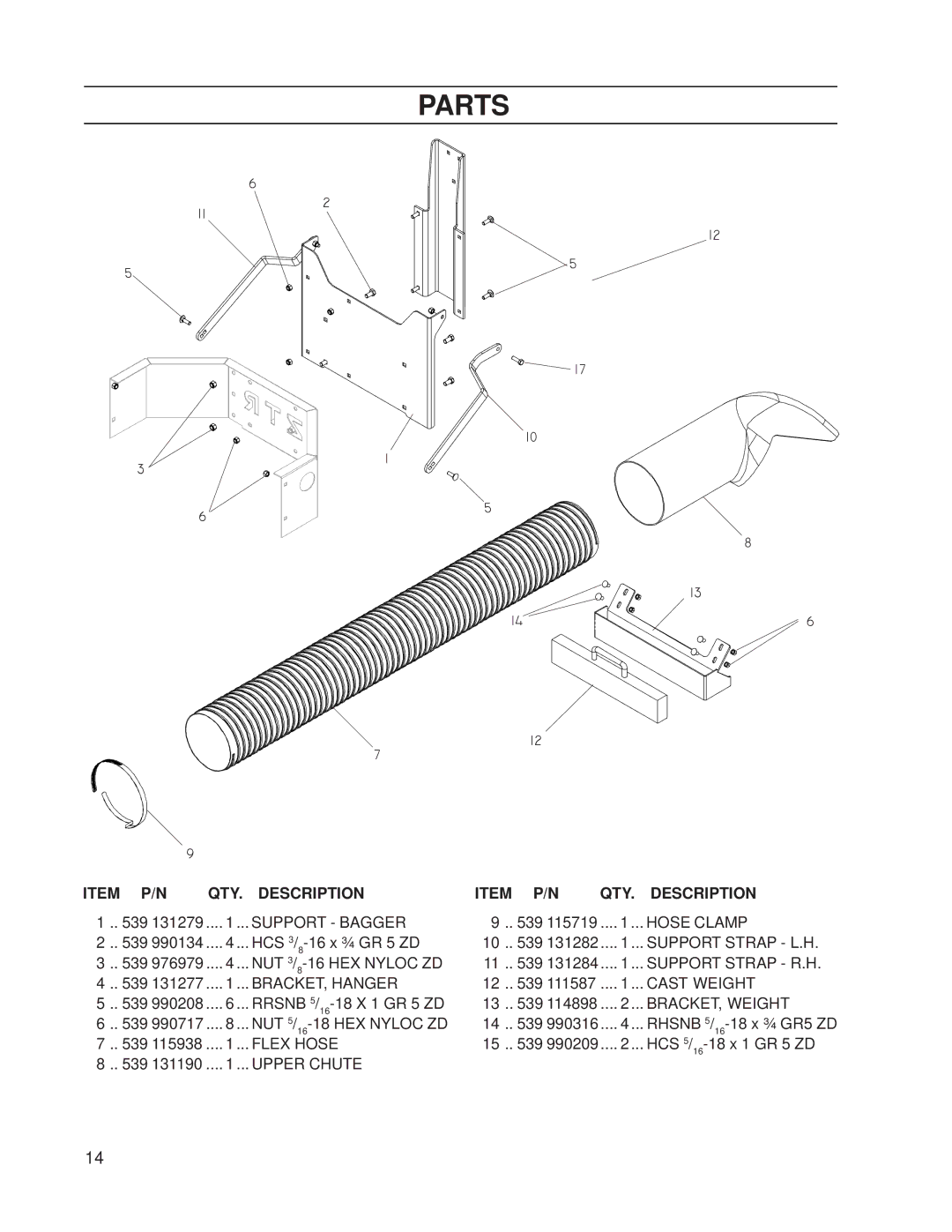 Dixon 539 131301 manual QTY Description 