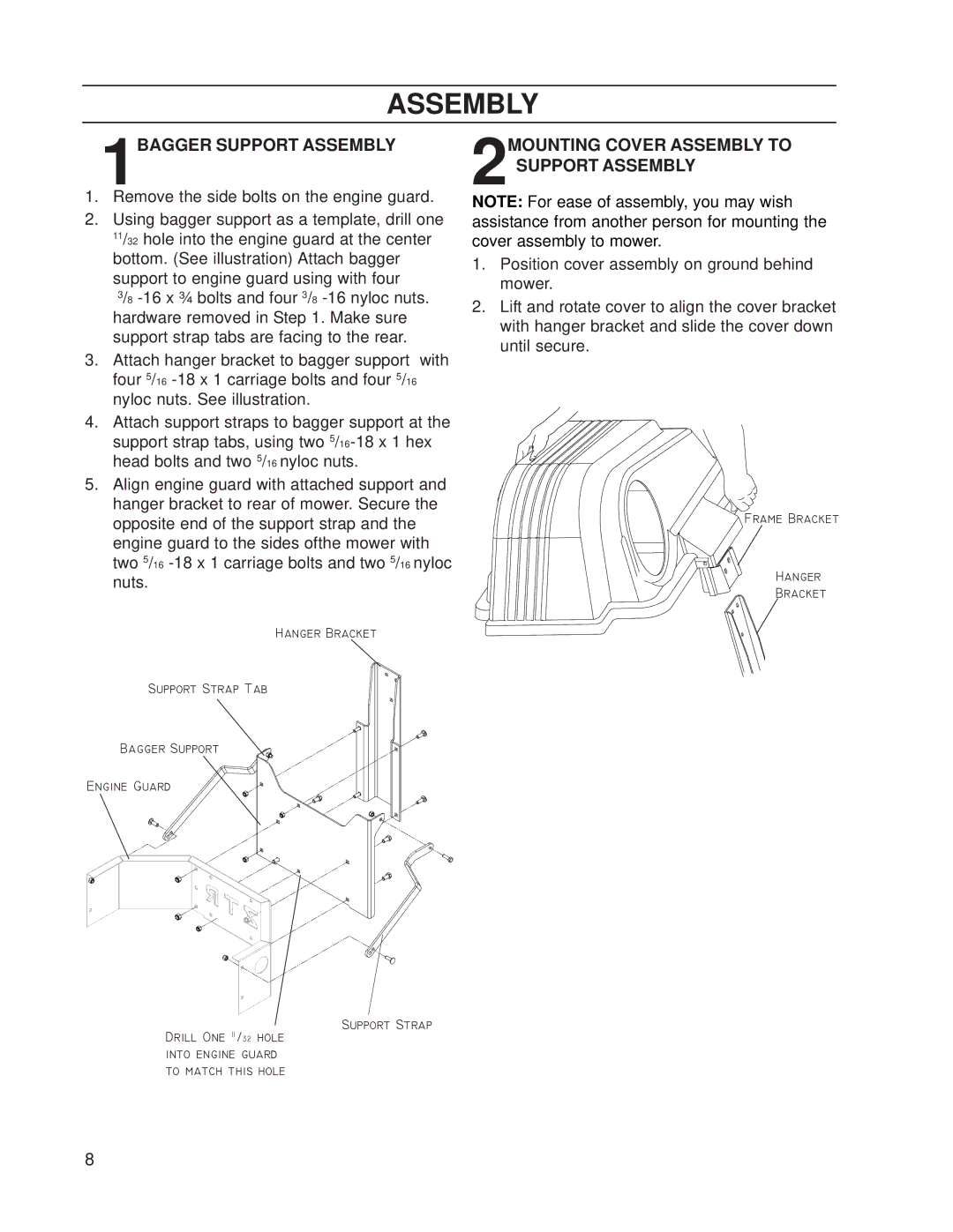 Dixon 539 131301 manual 1BAGGER Support Assembly, 2MOUNTING Cover Assembly to Support Assembly 