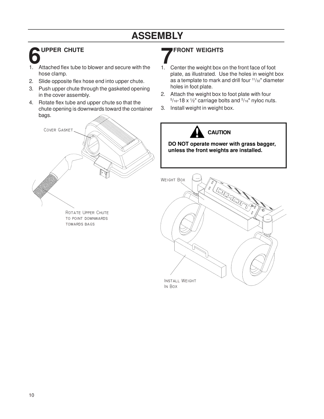 Dixon 539 131305 manual 6UPPER Chute, 7FRONT Weights 